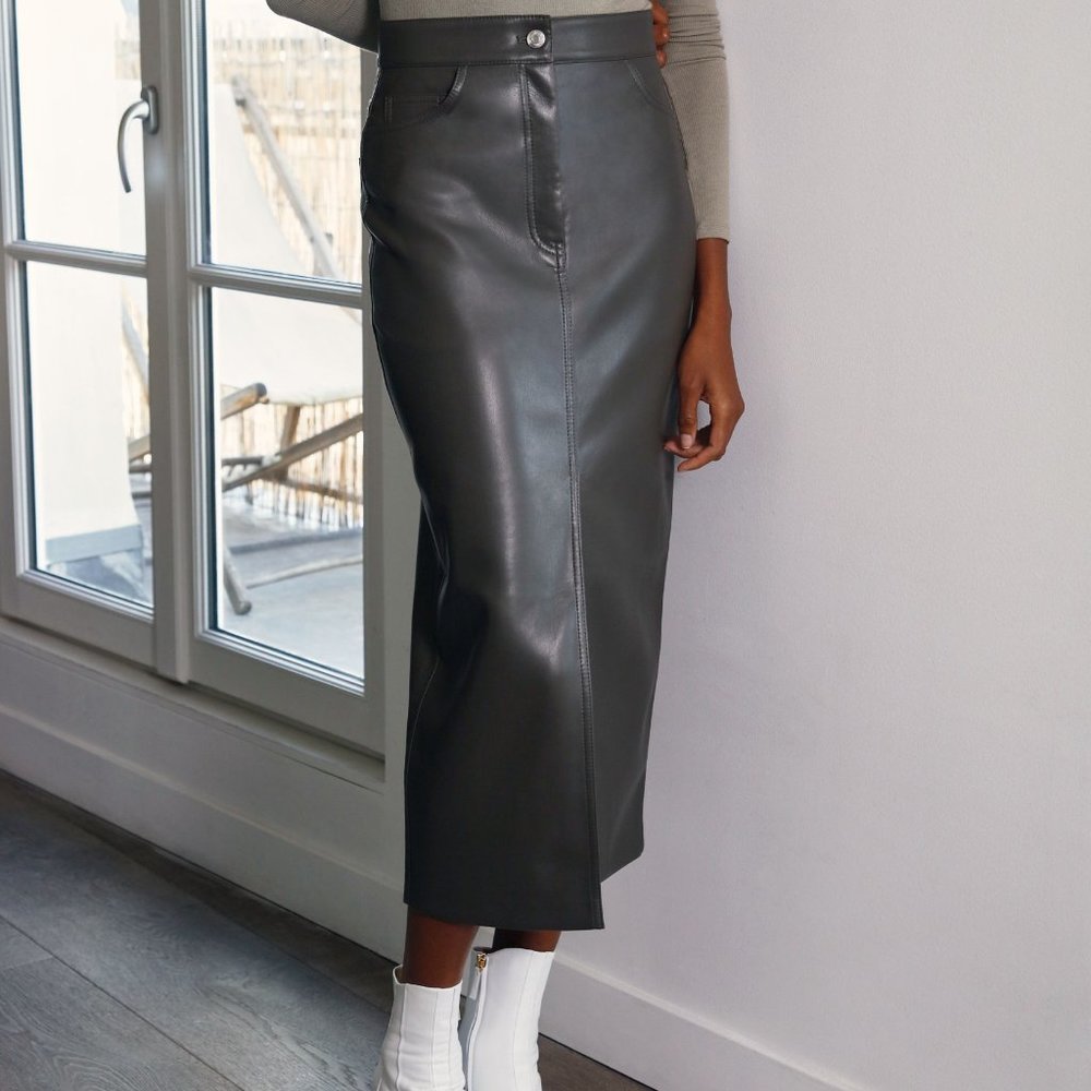 Aritzia vegan leather midi skirt